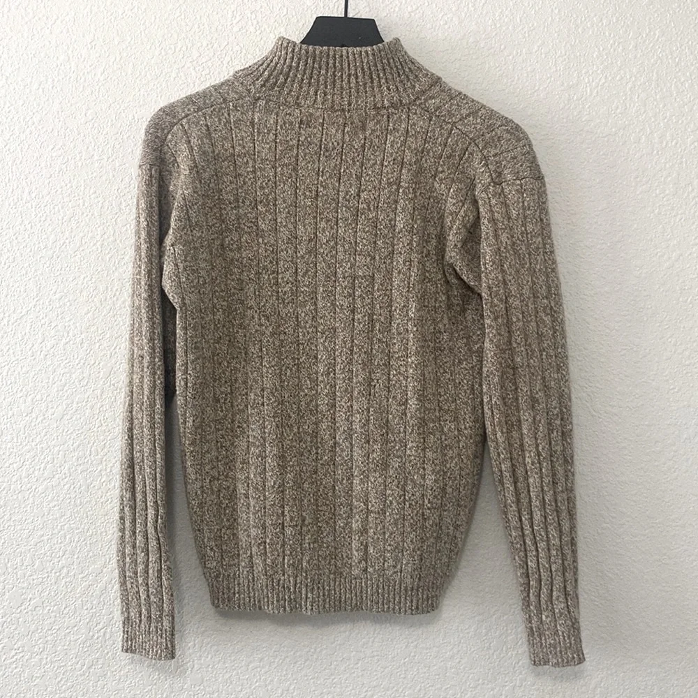 Oscar De La Renta Tan Ribbed Knit Half-Zip Mock Neck Sweater